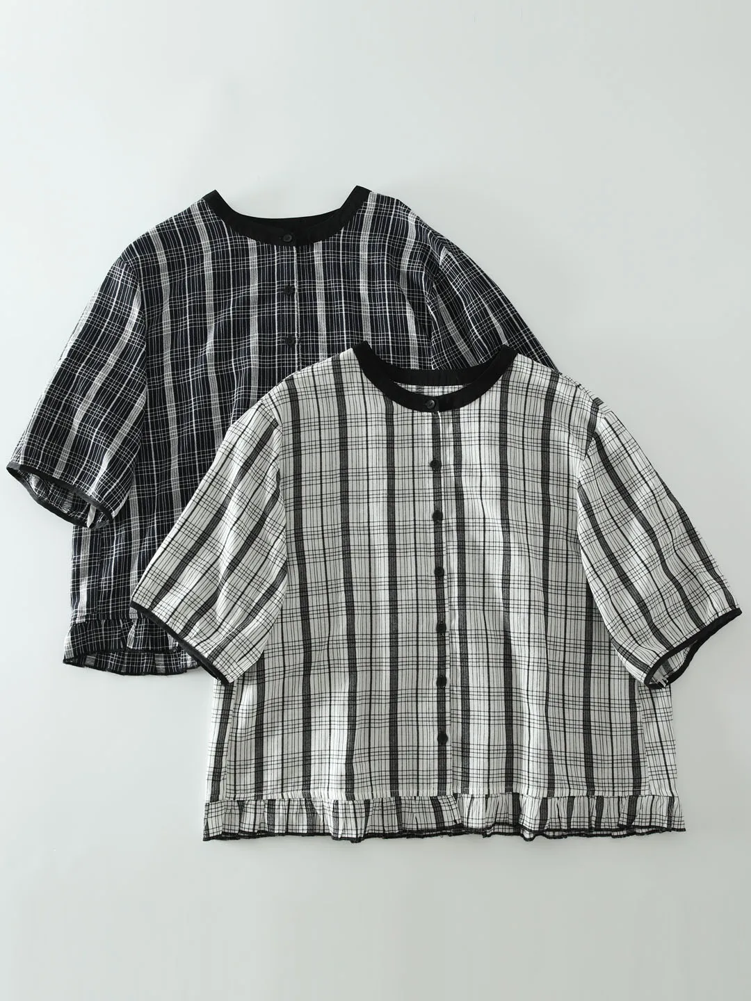 

Новая летняя женская блузка свободного кроя в стиле ретро с художественным клетчатым узором, кружевным подолом и вставками из листьев гинкго, с рукавом до локтя