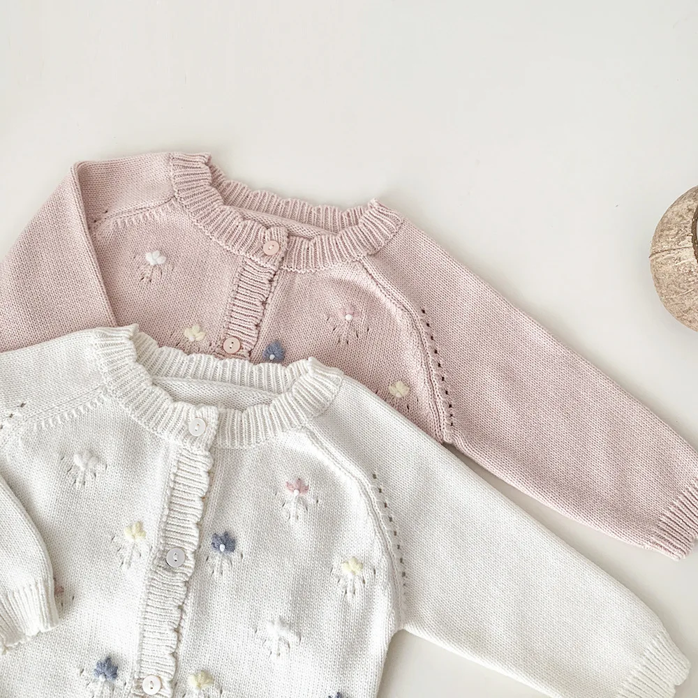 

MILANCEl Kids Clothes Autumn New Girls Sweaters Single Breast Knitwear Handmade Flower Embroidery Knit Cardigans