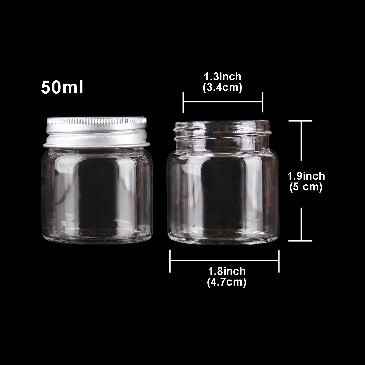 2 pieces 50ml 47*50*34mm Glass Bottle with Aluminum Lids Spice Bottles Pill Containers Candy Storage Jars Vials for Wedding