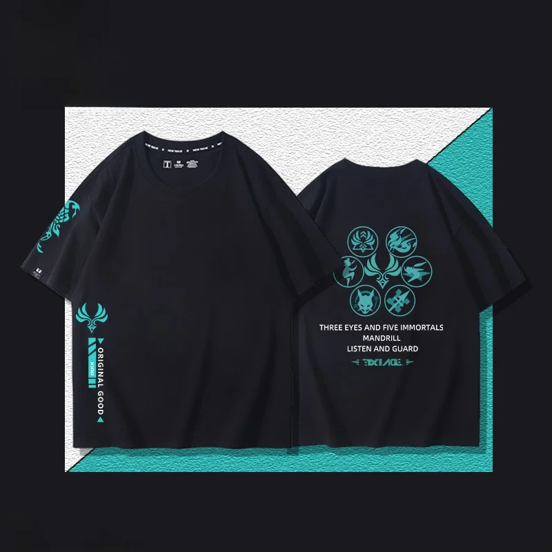 

Футболка Genshin Impact Xiangfu с коротким рукавом, хлопковая, унисекс, летняя, дышащая, с геометрическим принтом, свободного кроя, брендовая