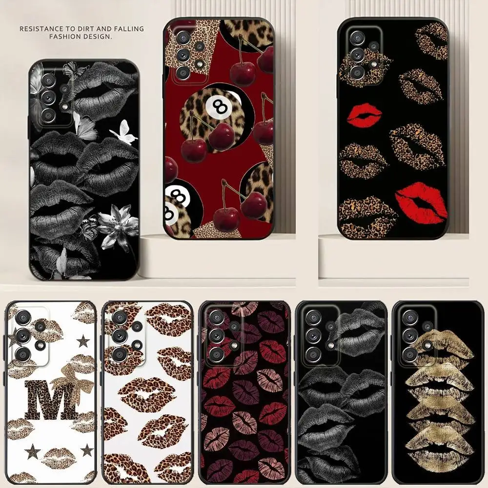

Sexy leopard lip print Phone Case For Samsung S24,21,22,23,30,Ultra,20,Plus,Note,10,9,Black soft silicone case