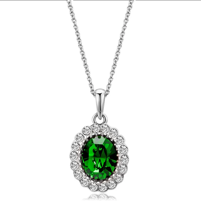 2022 new fashion women\'s emerald stone pendant necklace earrings set female all-match jewelry wholesale