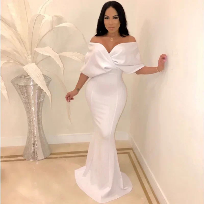 Elegant Women Off Shoulder Fishtail Dress Slim-fit Hip Wrap Maxi Long Sexy Party Evening Dress Party Prom Fashion Dress Vestidos