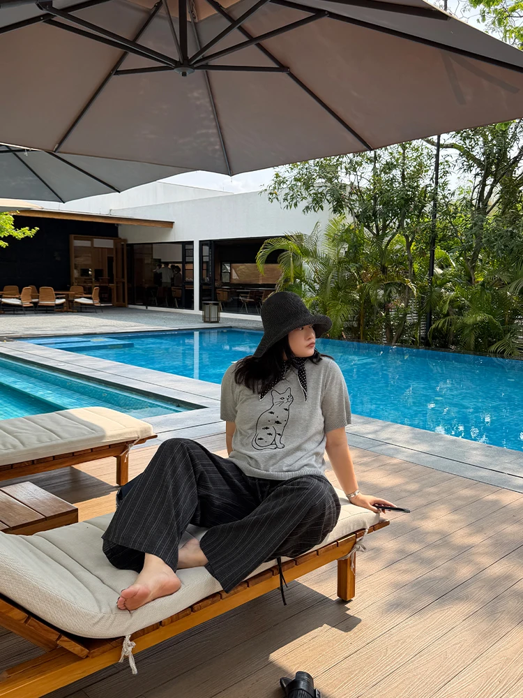 

Удобная женская футболка большого размера с вышивкой, свободного кроя, в повседневном стиле, с круглым вырезом, коротким рукавом, весна-лето