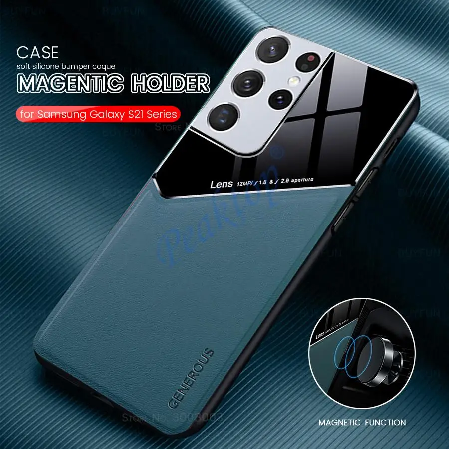 s21 ultra case leather texture car magnetic holder back covers for samsung galaxy s 21 ultra plus fe soft frame shockproof coque