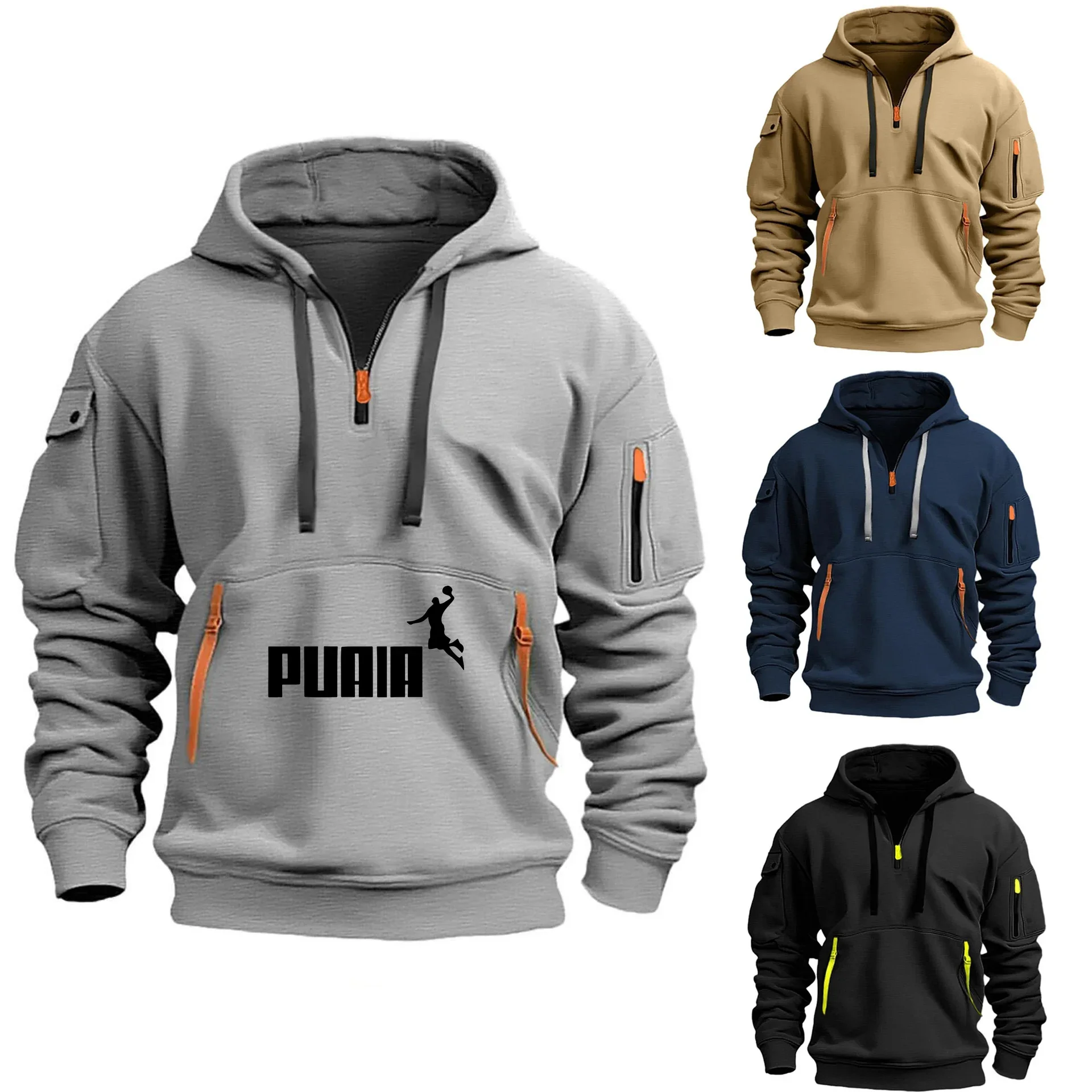 

High-quality zipper sweatshirts for men's autumn and winter, jackets, sweatshirts, simple pockets, for sports, outdoor and daily