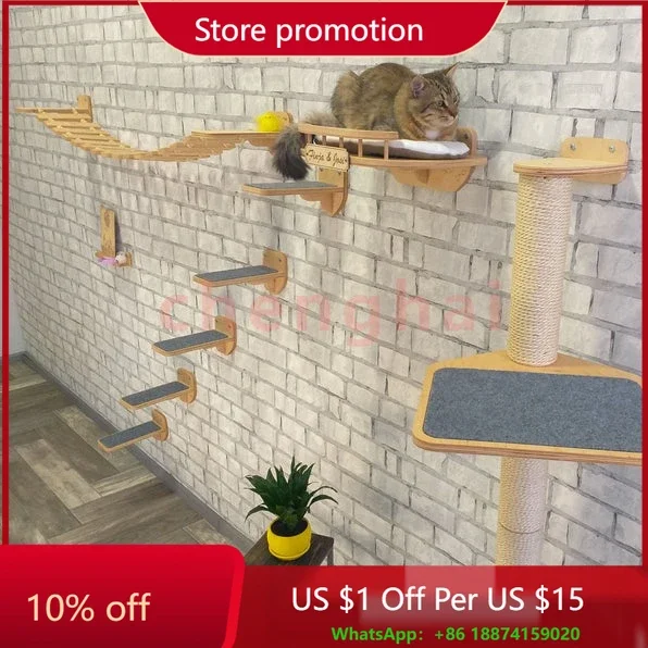 Pet Furniture Cat Wall Furniture Hand Sisal Rope Scratcher Cat Tower Wood Personalized Cat Scratchers For Sale