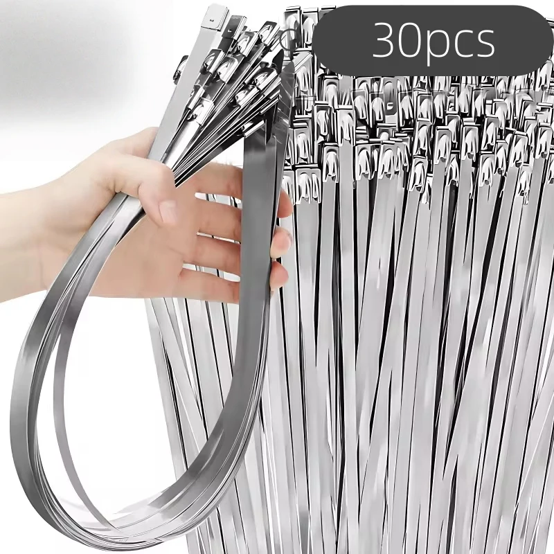 Metal Cable Ties Stainless Steel Self Locking Fastening Rings Heavy Duty Cables Tie Strap Exhaust Wrap Organizer For Home Office
