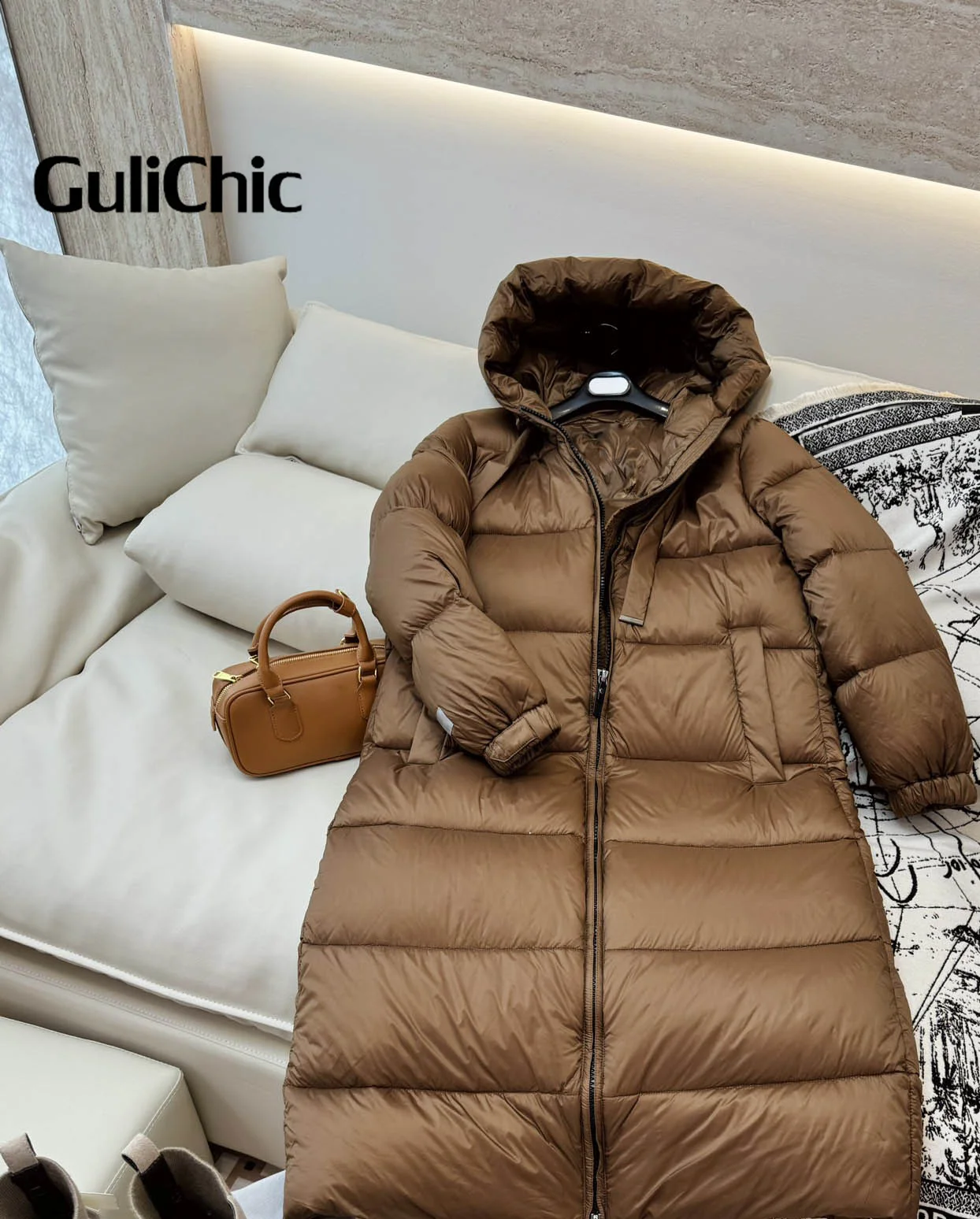 GuliChic-Chaqueta larga con capucha para mujer, abrigo de plumas cálido, informal, holgado, de Color sólido, para invierno, 9,24