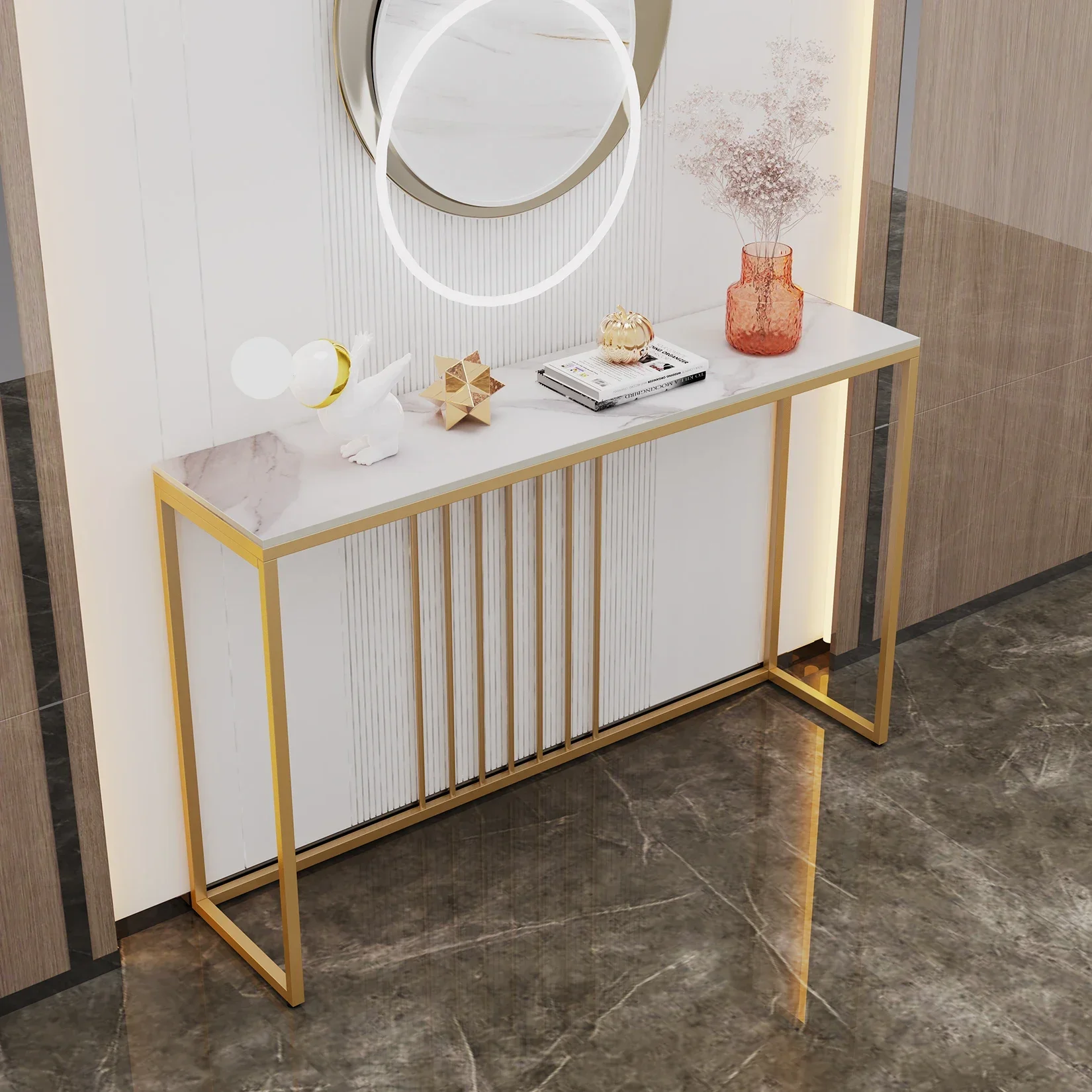 

z 47.2" Extra Long Console Table Sintered Top Gold Metal Leg Sofa Table for Hallway Entryway
