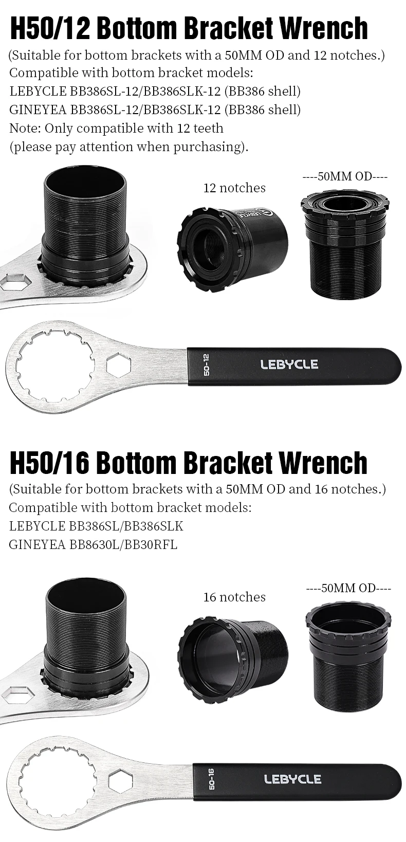 LEBYCLE MTB Fahrrad Tretlagerschlüssel Entfernungswerkzeug Rennrad Tretlagerschlüssel Für Bodendurchmesser 39/40,5/44/46/50 MM – Detail 7