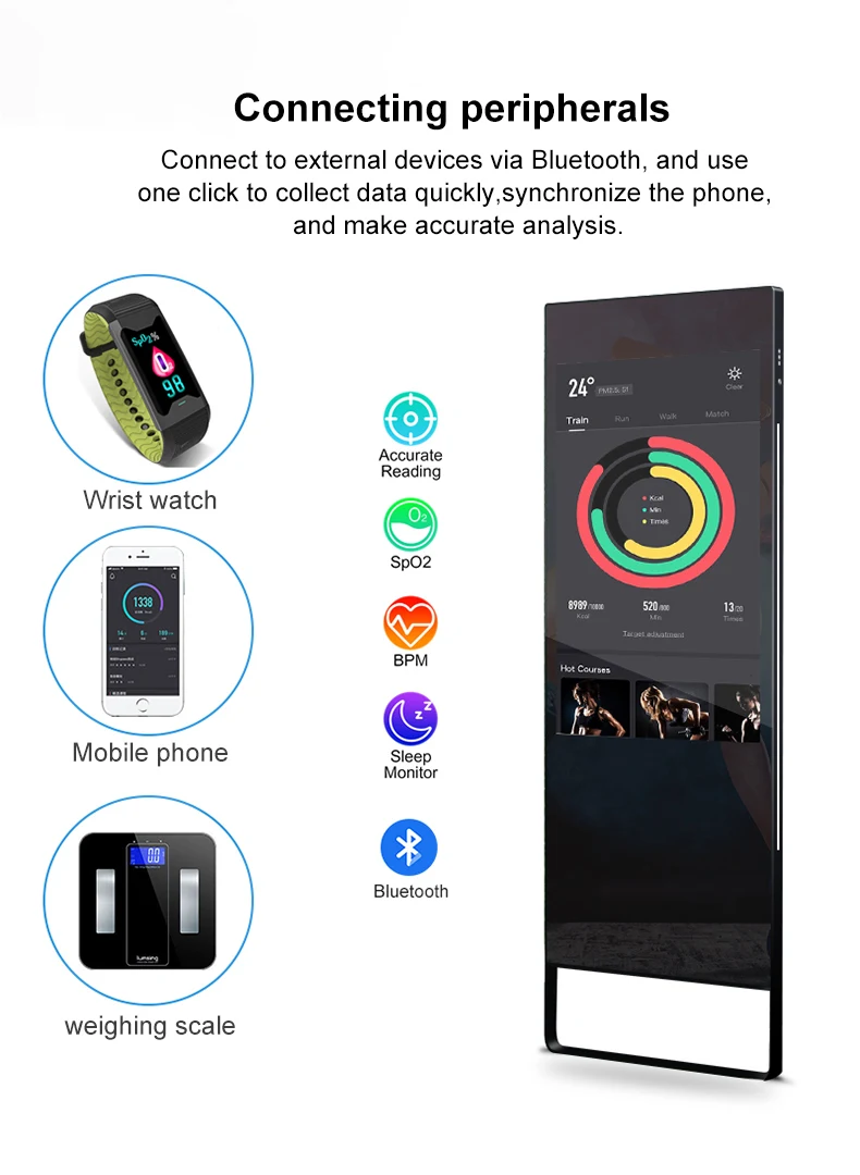 TV interattiva in vetro da 43 pollici Attrezzatura da palestra Specchio da palestra magico Touch screen Android Specchio intelligente Specchio intelligente per fitness