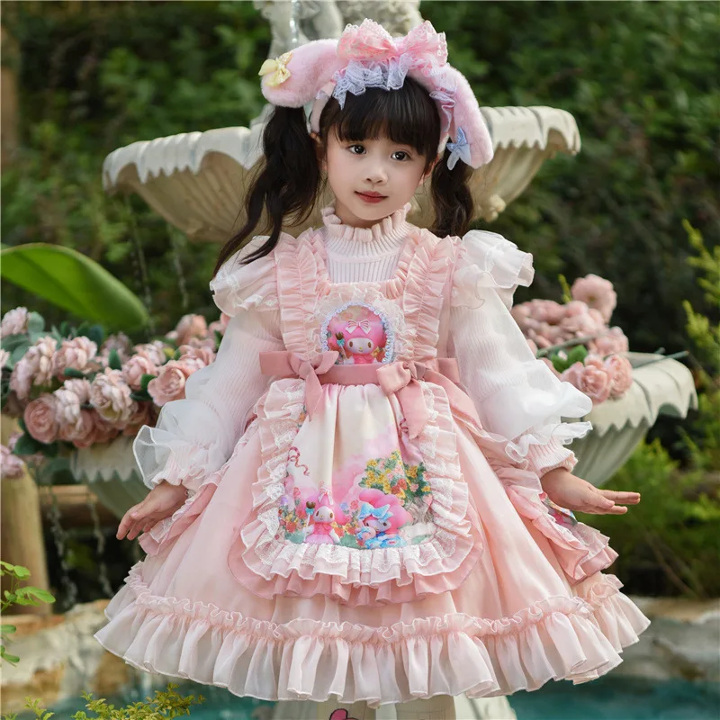 

Kawaii My Melody Cartoon Lolita Girls Princess Dress Autumn Winter Anime Sanrio Girl's Heart Cute Sweater Dress Two Piece Set