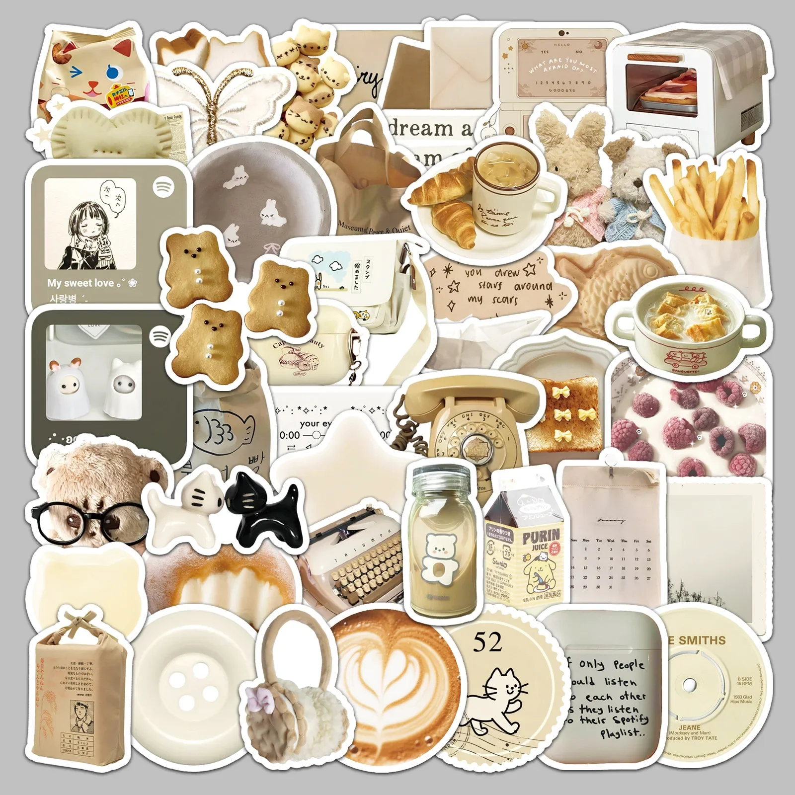 50PCS Cute Oat Latte Ins Style Graffiti Sticker Small Fresh Cartoon Afternoon Tea Creative Decorative Stickers DIY Guitar Gifts