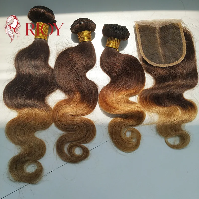 

26 Inch T4/27 Honey Blonde Body Wave 3 Bundles with 4x4 Lace Closure Brazilian Virgin Remy Human Hair for Women