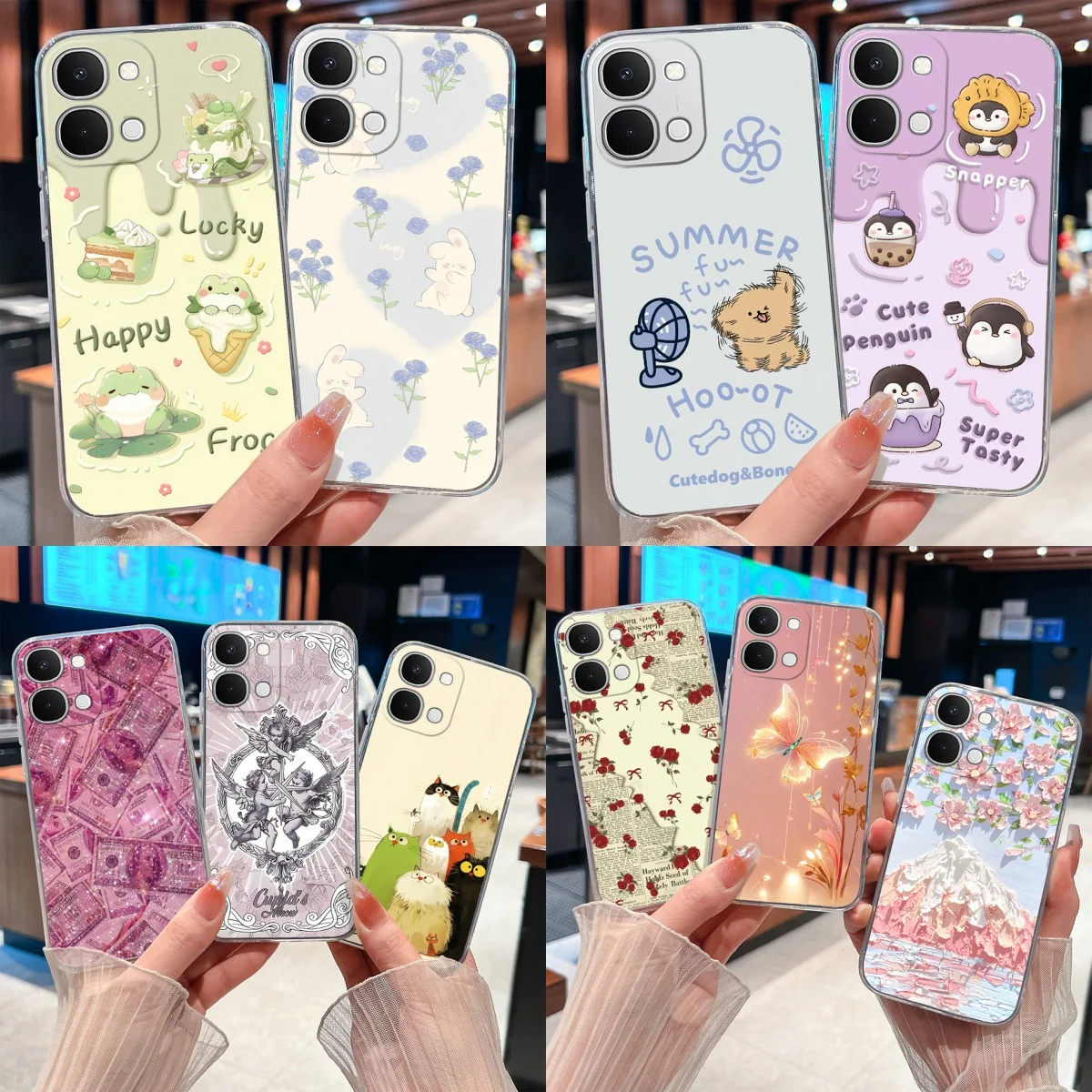 Custodie Per Vivo T5X T3X T2X T1X 4G 5G Con Slogan Animali Portafortuna, Cover Posteriore Morbida Trasparente In TPU Silicone Antiurto Anti-Caduta-image