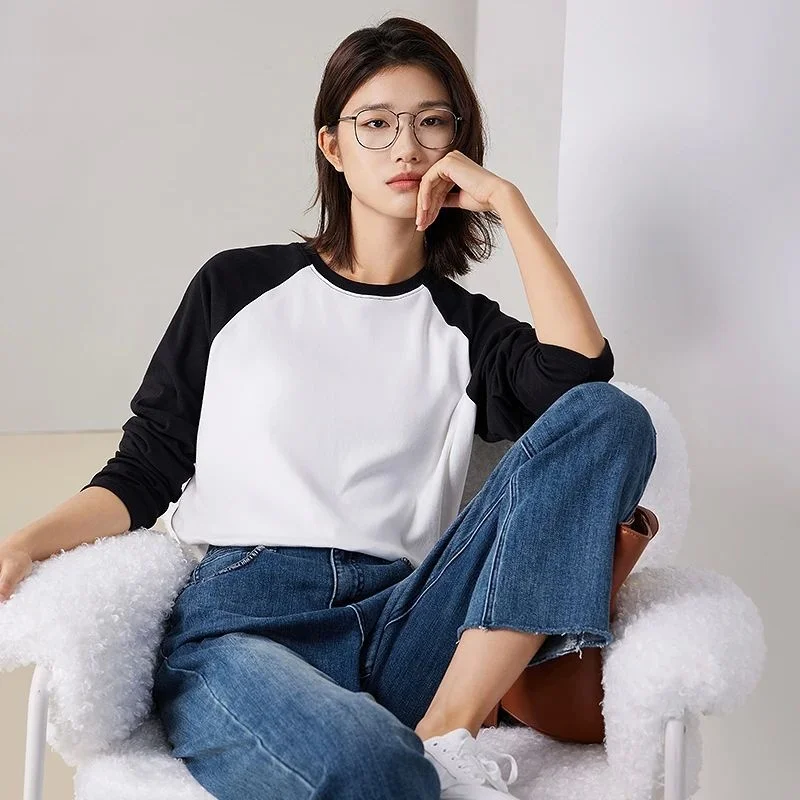 

Toyouth Women's Loose round Ne T-irt Autumn 2023 Long Sve Cleanfit Sle Ladies Faion Linen Material A-line Sve