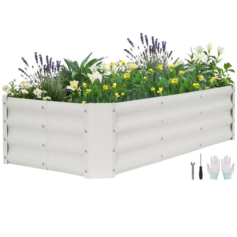 

Raised Garden Bed 4x2x1ft Metal Garden Planter Box Outdoor Steel Raised Bed Kit with Bracing Rods, Gloves for Gardening Vegetabl