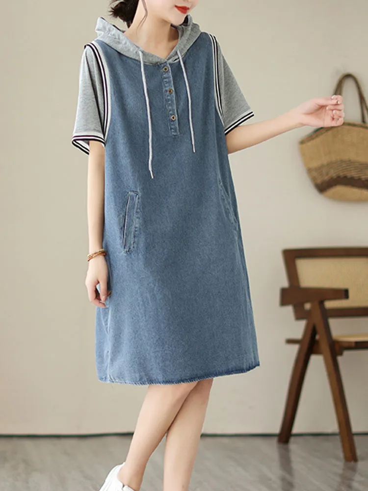 Amax luluE 2025 letnie długie ubrania moda damska luźna elegancka Denim Mini sukienki damskie luksusowe Vintage Casual Classic Vestidos — zdjęcie 7