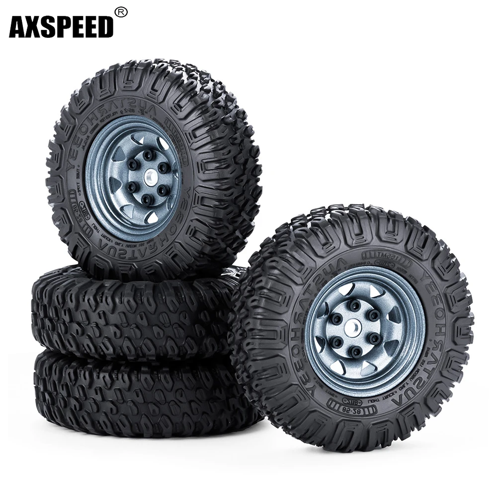 

AXSPEED 4pcs Metal Wheel Hub Rim with Rubber Tyre Wheel Tires For 1/18 Rc Crawler Car AXIAL UTB18 CAPRA AX90069 UTB18 MST JIMNY