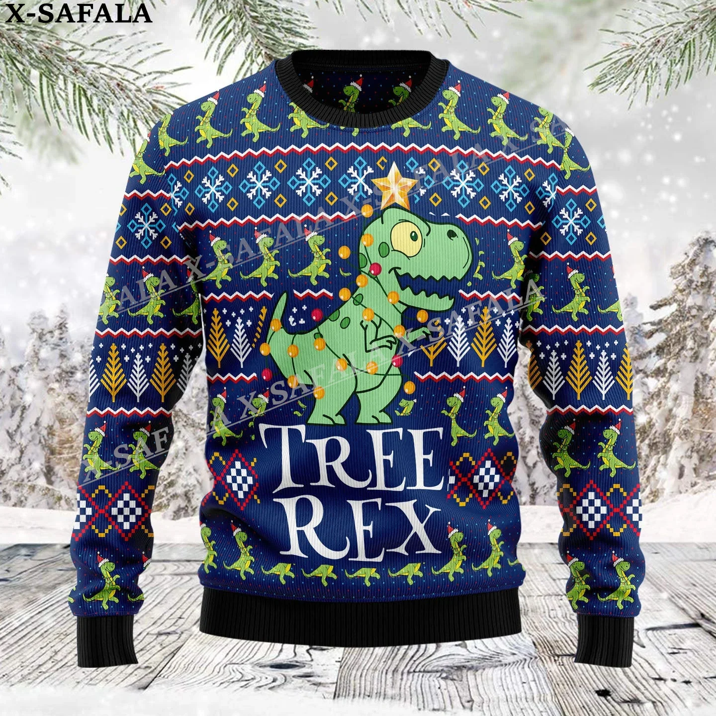 Merry Rex-Max Tree Dinosaur Ugly Christmas Knit Sweaters Halloween Christmas Gift Jumpers Tops Couple Party Unisex Casual-2