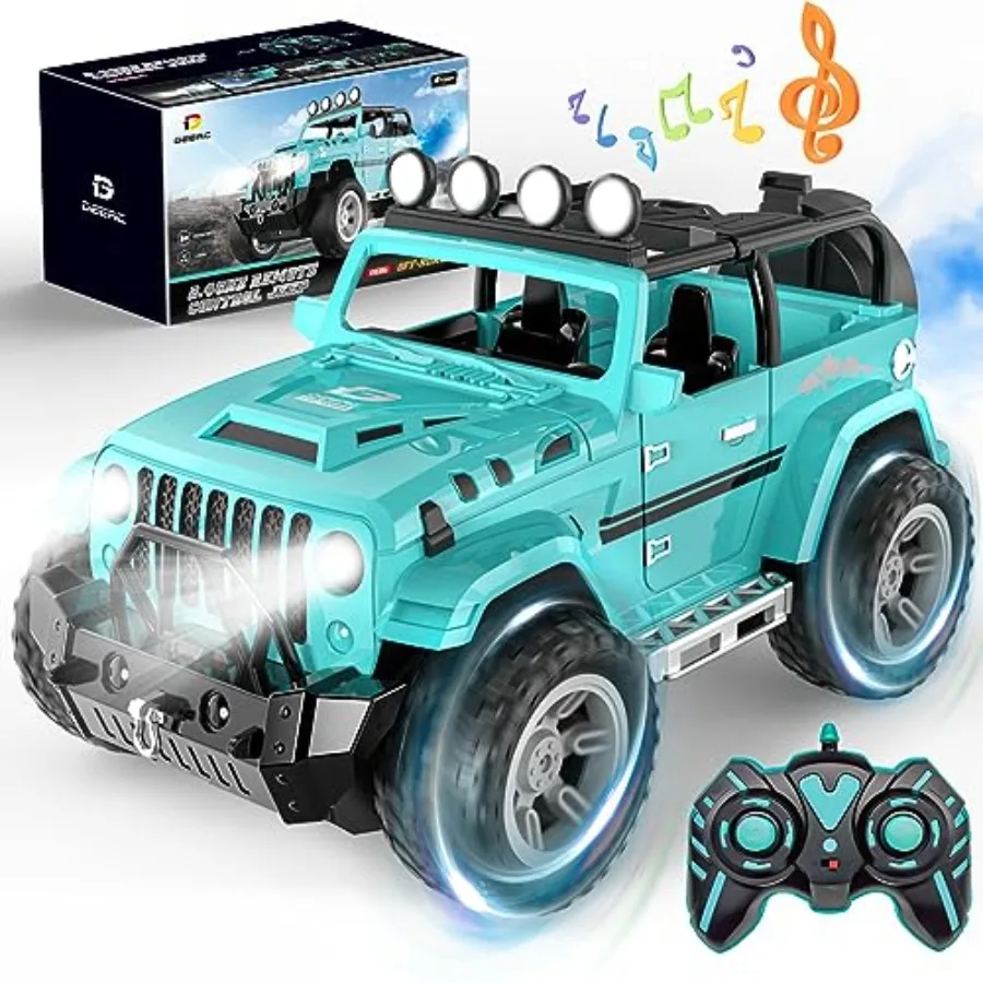 

Remote Control Car with Fog Mist and Music, 1:16 Remote Control Truck for Boys, 2.4Ghz RC Car Toy with 2 Batteries, All Terrain