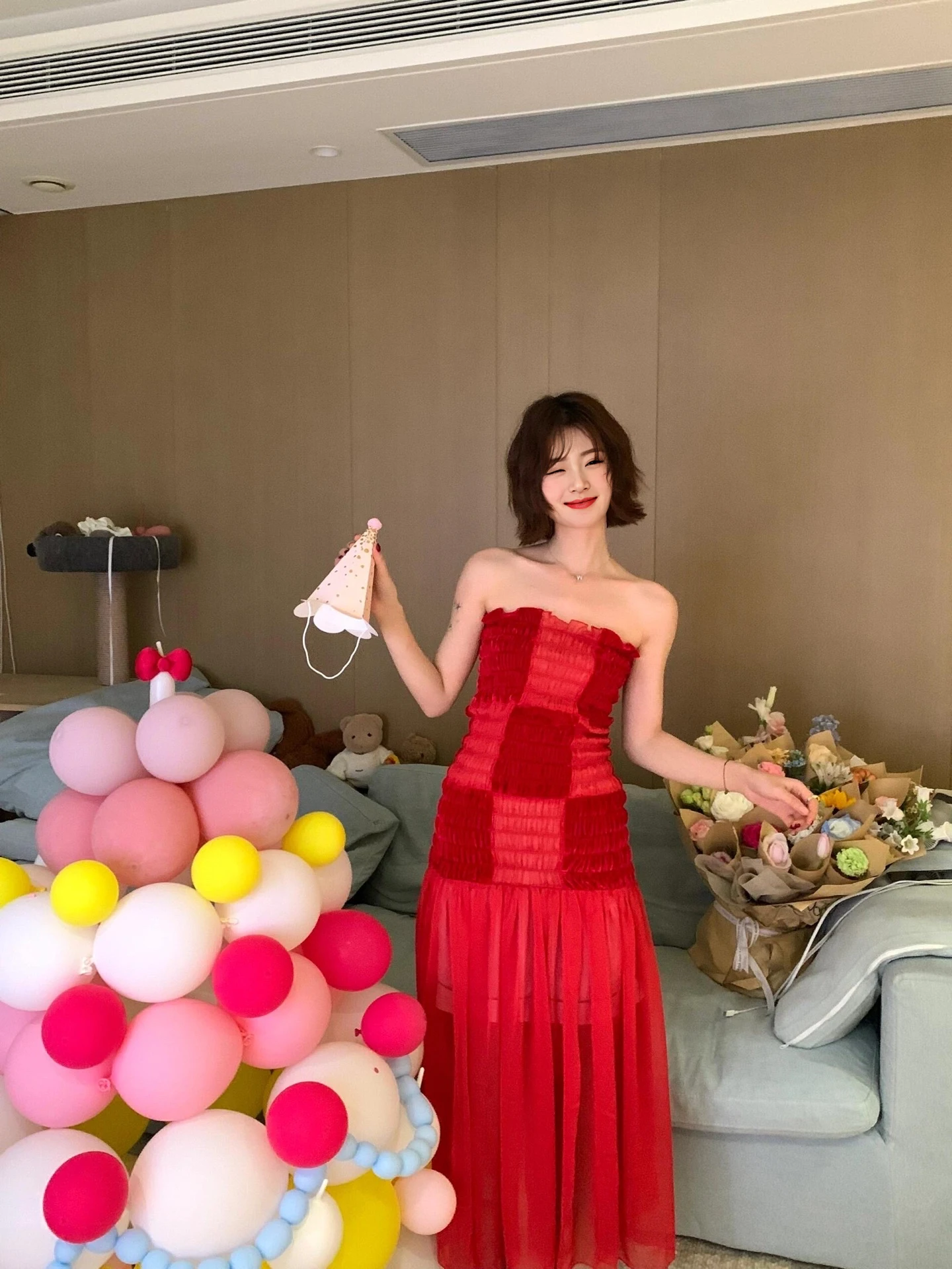 

Sweet Red Plaid Tube Dr High Waist Zipper Sle Birthday Photoaphy Cisas Par Long Evening Gown for Young Women