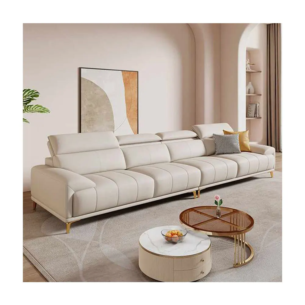 

Italian Minimalist Light Luxury Sofa Combination Modern Leather First Layer Cowhide Living Room Sofas