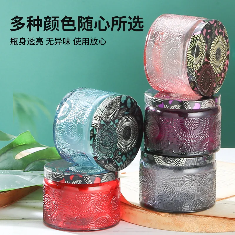 60pcs120ml round shape colourful carving glass candle cup&candle jar&candle holder&candle stick with tin cap for DIY decoration