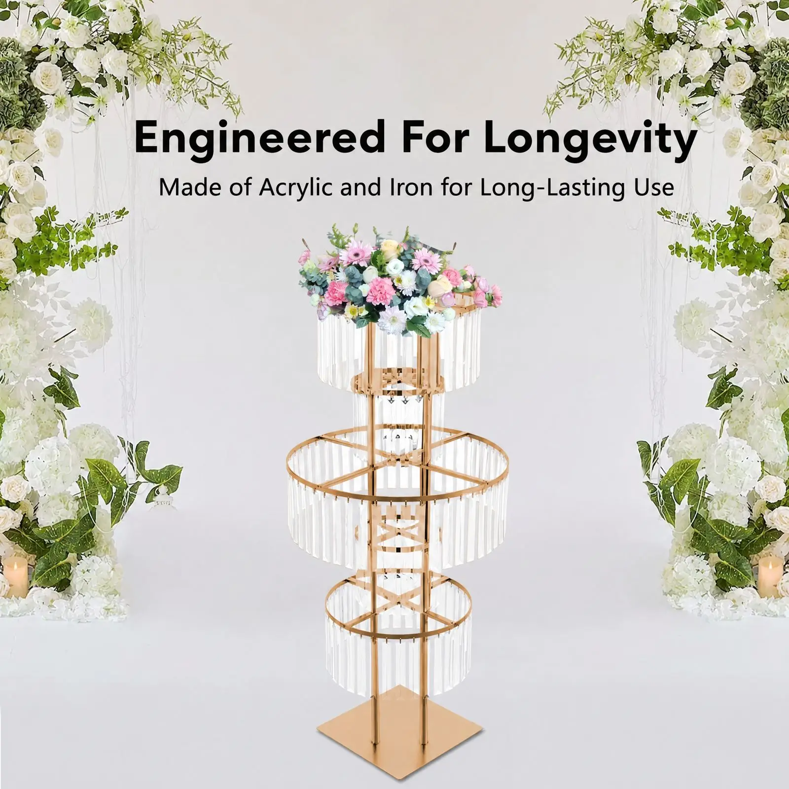 5-Tier Gold Acrylic Tiered Tray, Contemporary Wedding Table Top Decor for Party, Birthday, Banquet Ceremony & Aisle Adornment