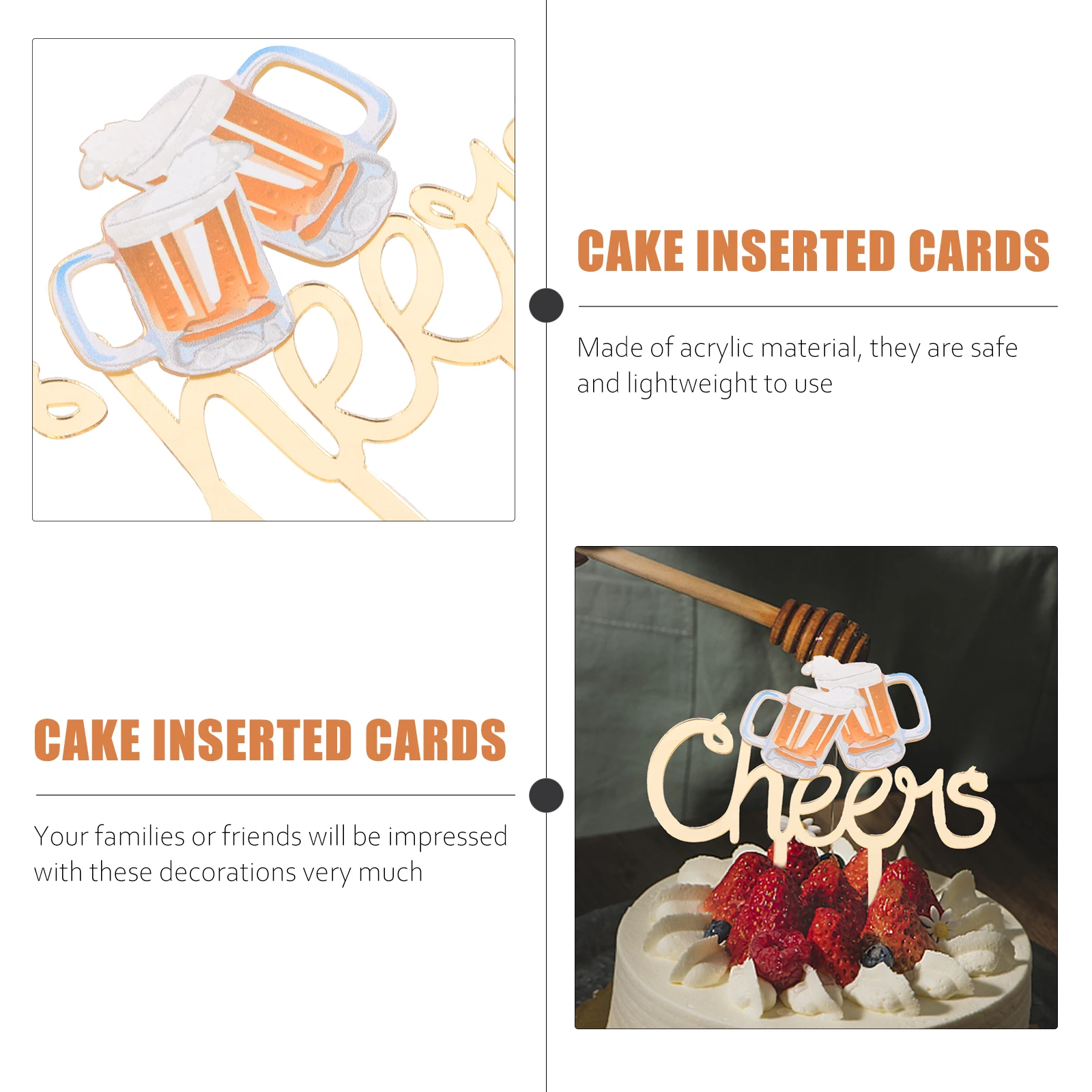 

2 pcs Acrylic Cake Insert Cards Cupcake Toppers Dessert Decor Cake Ornaments Bright Birthday Decorations Lightweight