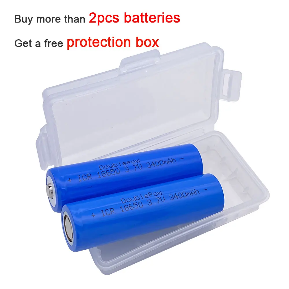 Doublepow sufficient Capacity 18650 battery 3.7v 3400mah  rechargeable lithium battery for flashlight batteries