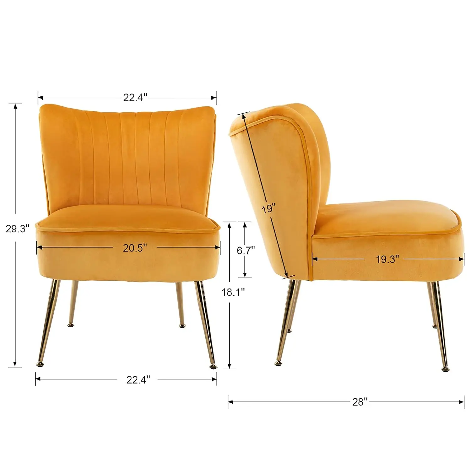 Velvet Accent Chair Set of 2 with Gold Legs Wingback Side Chair for Living Room Bedroom Entryway Small Space, Customized