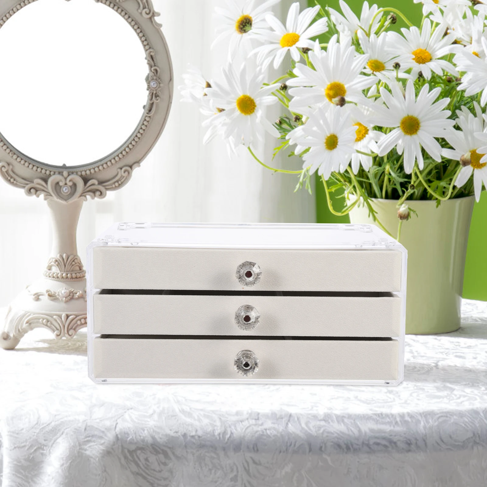 

Jewelry Box Earrings Storage Container ganizer Beige Necklace Holder Multi Decor Accessories Storage Solution ABS