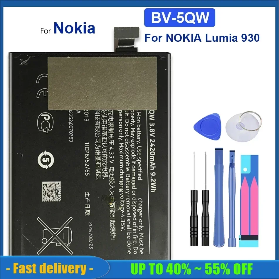 

BV-5QW 2420mAh Replacement Mobile Phone Battery For Nokia Lumia 930 929 RM927 Lumia930 BV5QW Li-Polymer Batteries +Tools