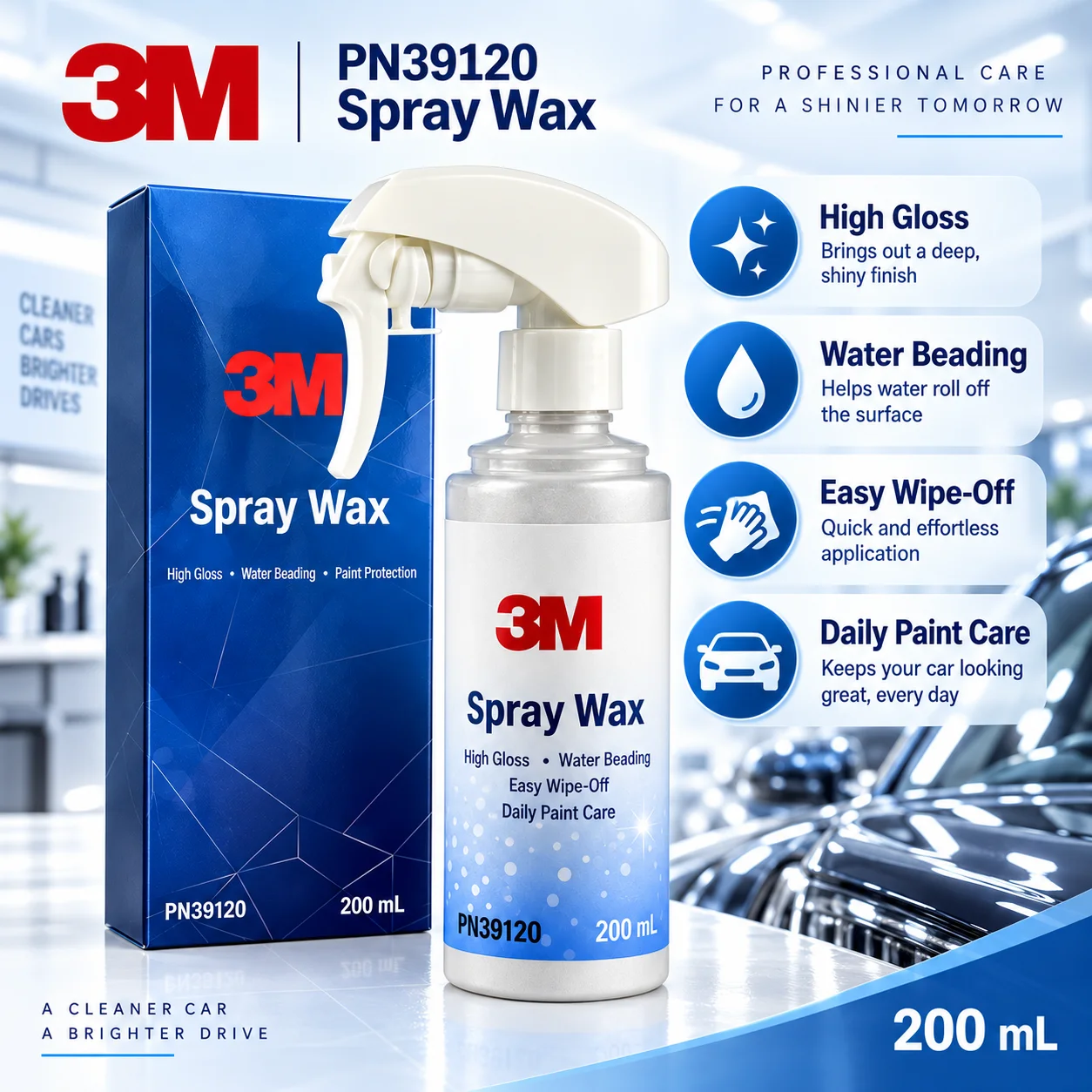 3M PN39120 Spray Wax Quick Gloss Easy Wipe-Off Car Detailing Wax For Automotive Paint Care Exterior Surfaces 200mL