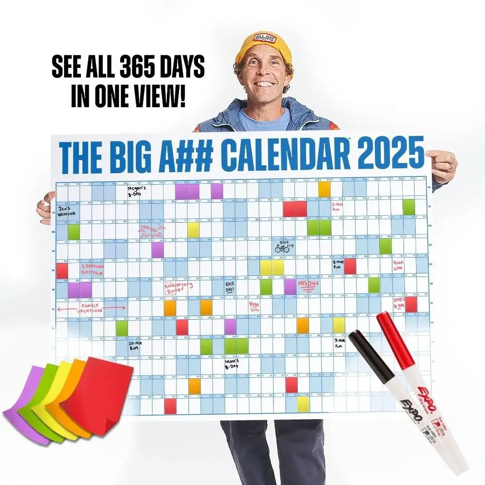 Simplicity Giant The Big A## Calendar with Pen and Adhesive Sticker Schedule Organizer 2025 Planner Sheet Yearly Wall Planner