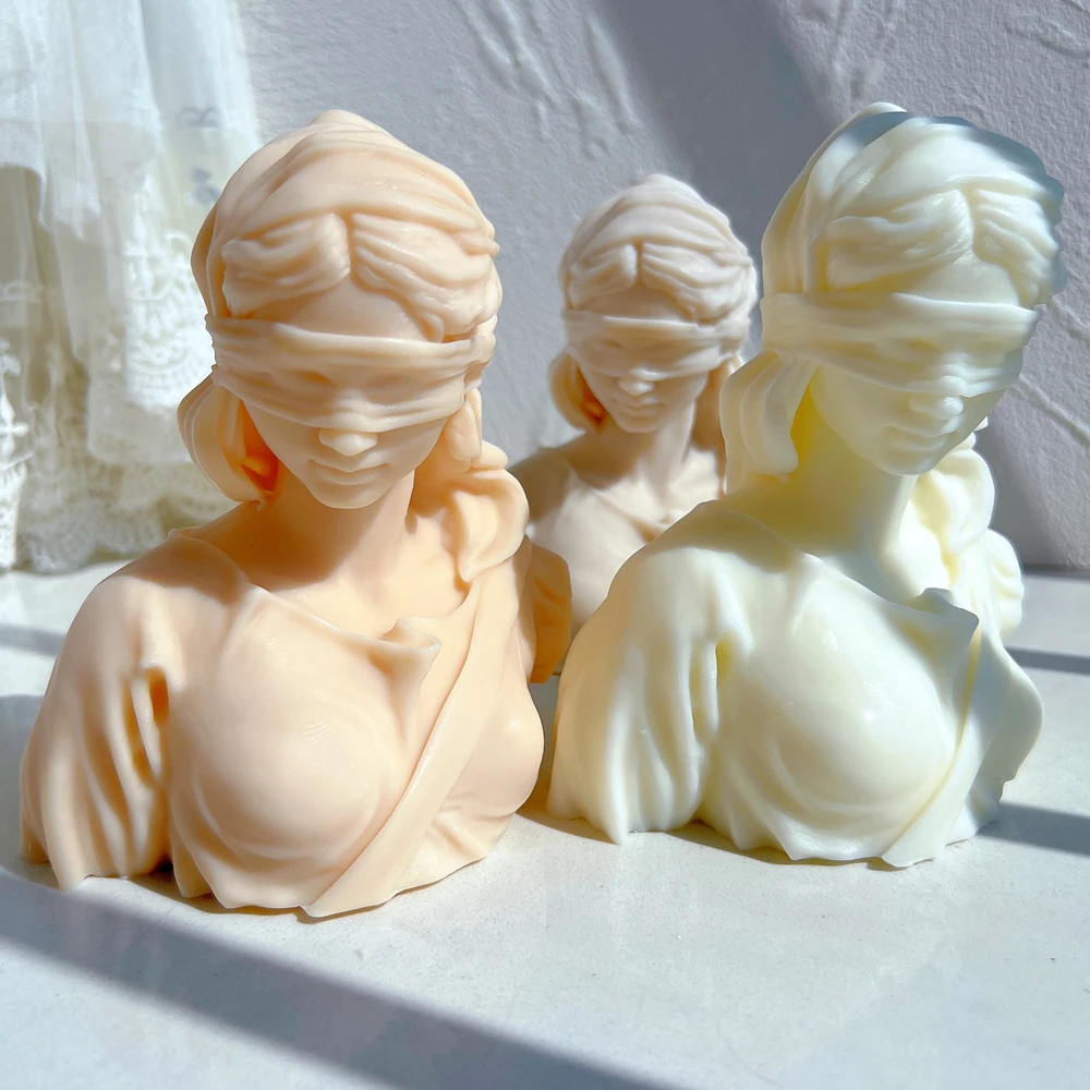 Greek Roman Goddess of Justice Bust Silicone Molds Blind Lady Justice Statue Candle Mold Greek Art Sculpture Wax Tool