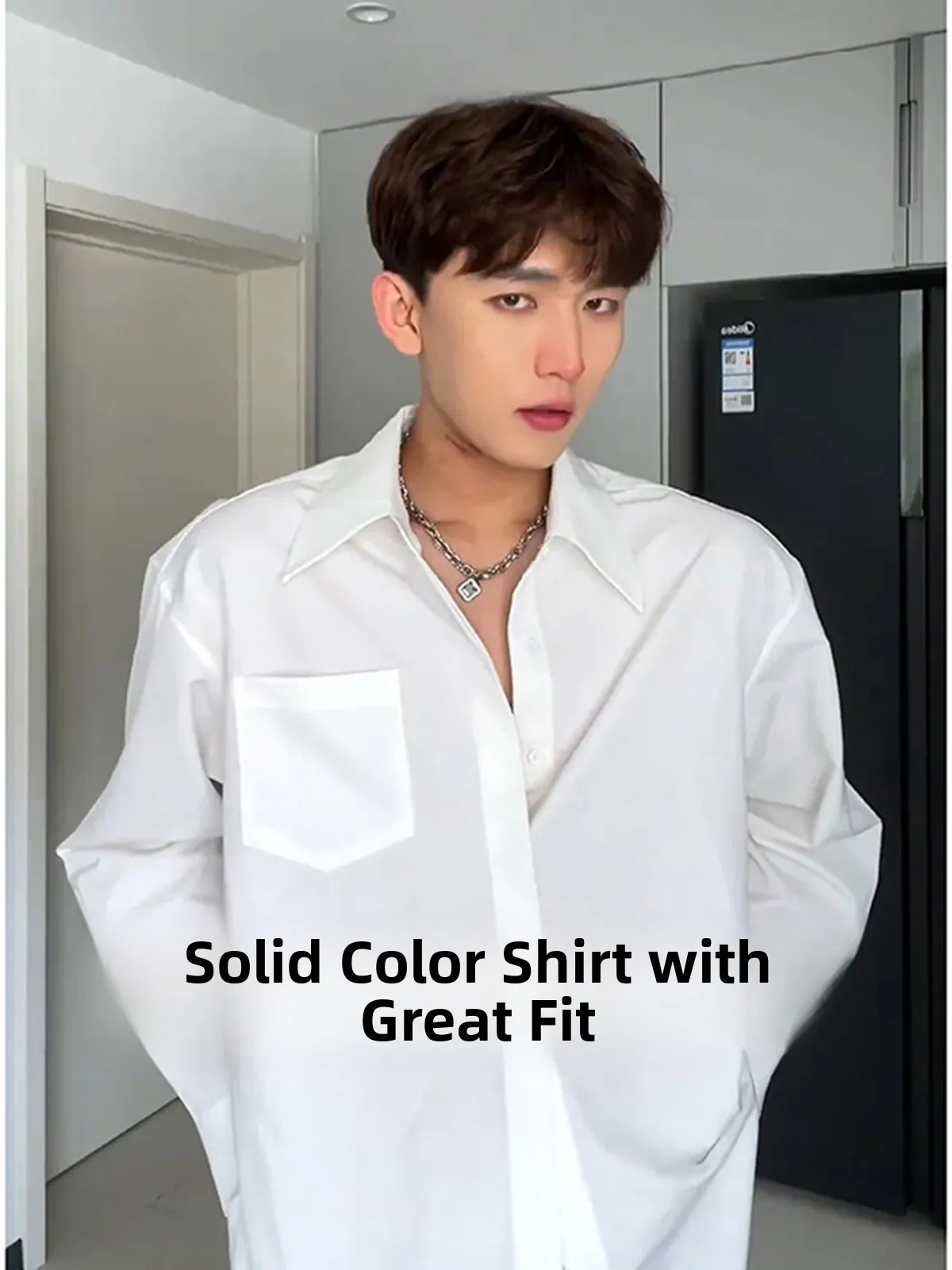 

White Long Sleeve Men's Shirt Inner Wear Trendy Teenage Outerwear Premium Feel Autumn Winter New Style Korean Version Casual ...