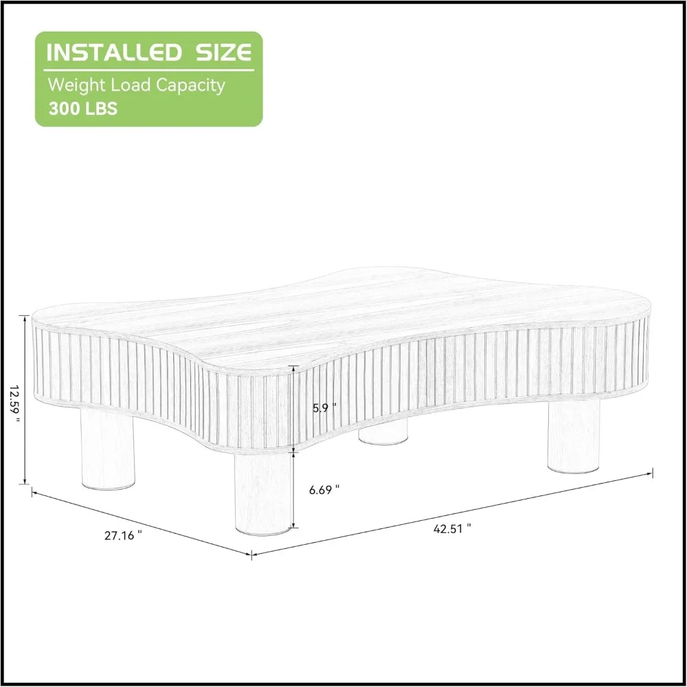 Mid Century Modern Wooden Coffee Table - 42.52 Living Room Accent and Side Table in Wood