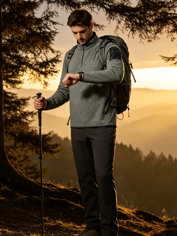 Functional Knitted Fleece Sweatshirt Men's Stand Collar Half Zip Quick Dry Outerwear Polyester Fiber Warmth Youth Style ...