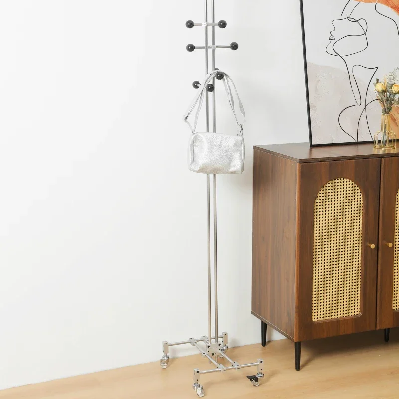 Adjustable Metal Clothing Rack for Bedroom or Entryway – Space-Saving, Movable Garment Stand with Optical Axis Design
