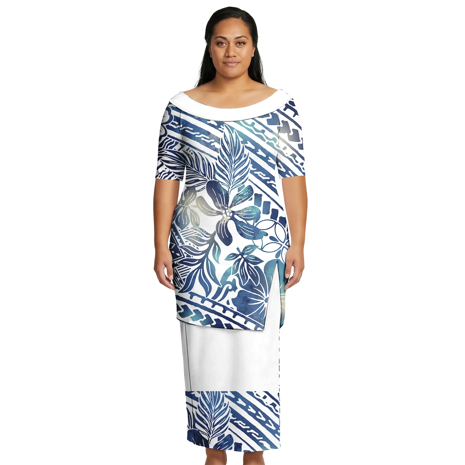 

Тропический комплект из 2 предметов: гавайская одежда для вечеринок, полинезийские платья с коротким рукавом, женские пулетаси, самоанские платья с круглым вырезом для женщин