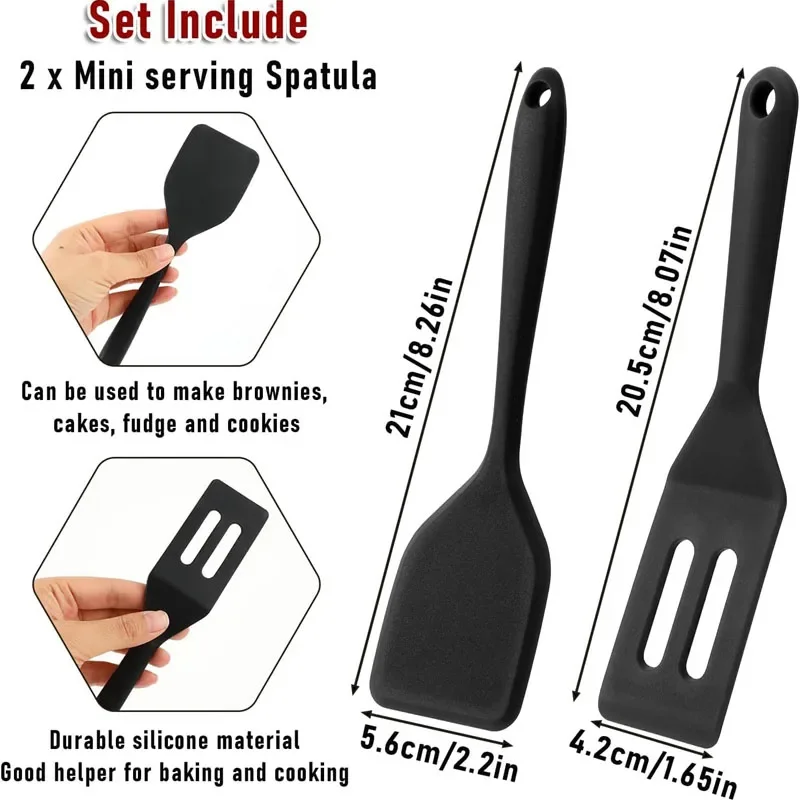 2pcs Mini Silicone Brownie Serving Spatula Set Heat Resistant Cooking Spatula for Flip Eggs Crepe Steak Pizza Kitchen Utensil