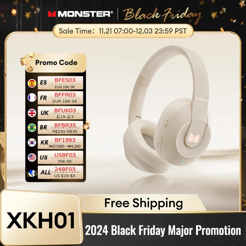 Monster Original XKH01 Gaming Wireless Headphones Bluetooth Earphones 5.3 Foldable Headset Sport Fone Bluetooth Earbuds New 2023