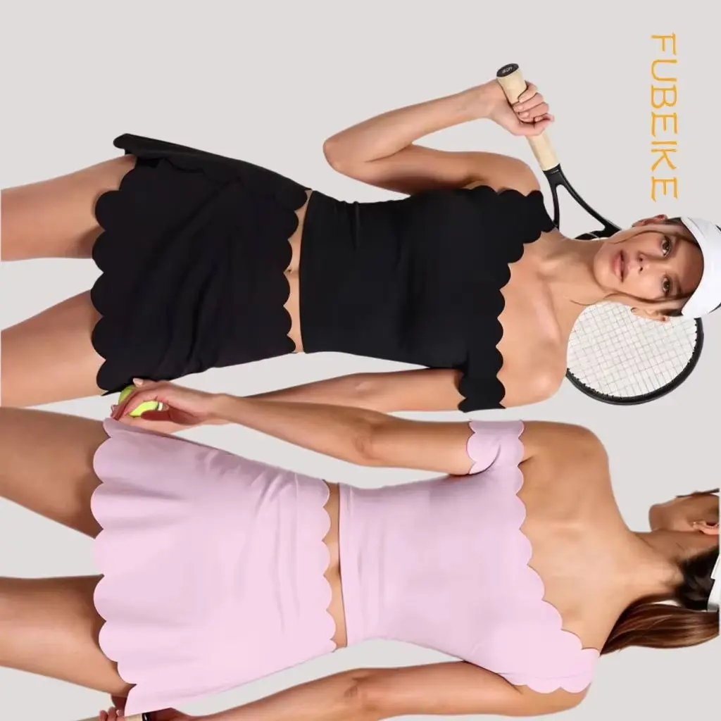 Women Scalloped One Shoulder Padded Workout Crop Top Brushed Slim Fit Sports Top For Tennis Yoga Pilates Activewear Training