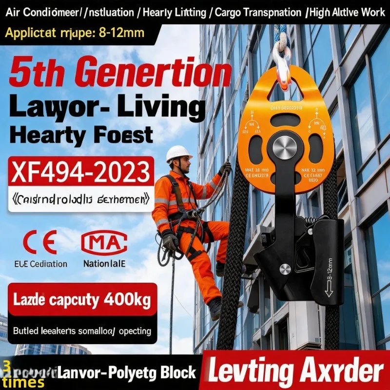 Kanle Self-locking Pulley System with Hook, Labor-saving Lifting Ascender for AC Outdoor Unit Installation & Removal