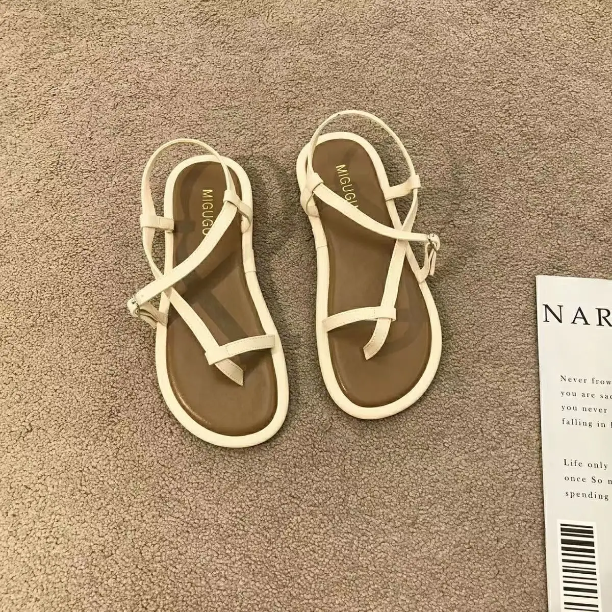 Ladies Shoes Flip-flops Open Toe Summer 2024 Footwear Beach Flat Rubber No Heel Sandals for Women Roman Style Original on Offer