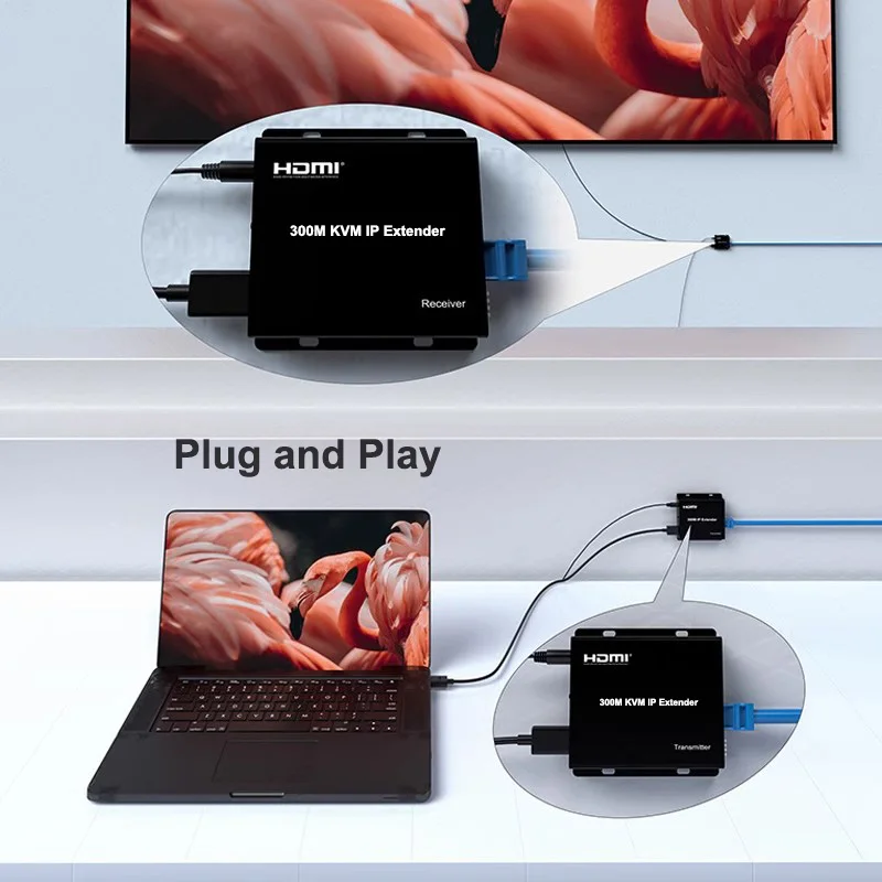 300m HDMI KVM IP Extender Over Rj45 Cat6 Cable 150M USB KVM Ethernet Extender 300m IP Extender HD Video Transmitter and Receiver