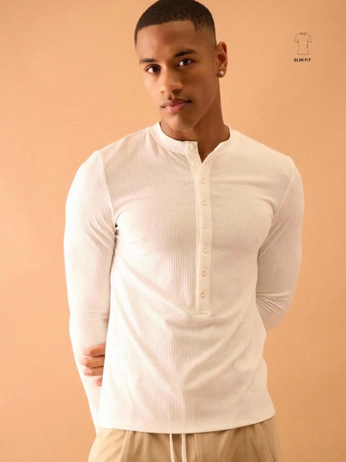 

Men's Slim Fit Long Sleeve Ribbed Henley Shirt - Casual Layering Top